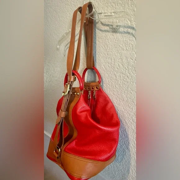 RARE Valentina Sling Backpack Real Finest Italian Red Leather Convertible Bag - Picture 4 of 16